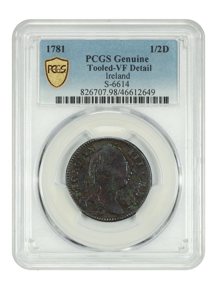 1781 Ireland 1/2D Hibernia Coin Uncertified Historical Find (1 of 4)