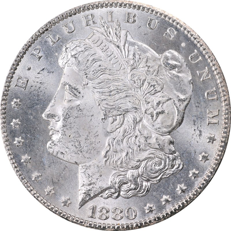 1880-CC GSA Morgan Silver Dollar NGC MS63 Uncirculated Coin: 1880-CC GSA Morgan Silver Dollar NGC MS63 Uncirculated Coin This stunning 1880-CC GSA Morgan Silver Dollar features exceptional eye appeal with a brilliant luster and a well-defined strike. Graded MS6