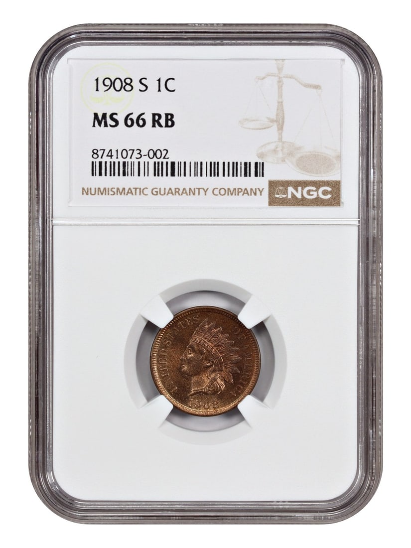 1908-S Indian Cent NGC MS66RB Uncirculated Red-Brown (1 of 4)