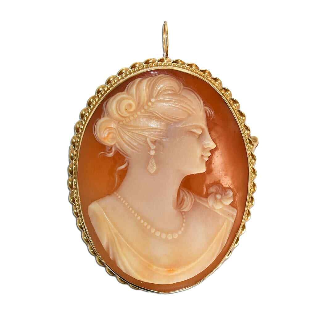 14K Yellow Gold Vintage Art Deco Shell Cameo Brooch Pendant 12.2g (1 of 5)