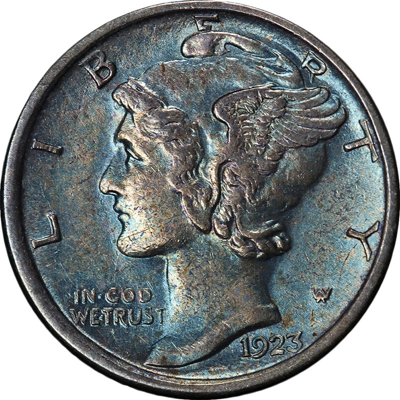 1923-S Mercury Dime Choice AU/BU Stunning Toning and Eye Appeal (1 of 2)