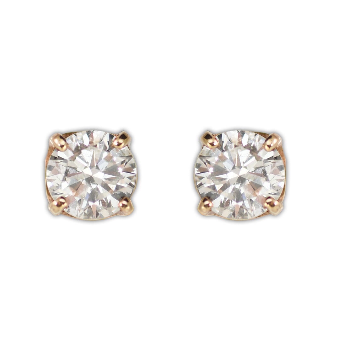 14K Yellow Gold 1.20 ct Diamond Stud Earrings La Pousette Backings (1 of 7)