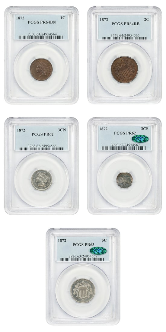 10-Coin 1872 Proof Set 1C to $1 PCGS and CAC Indian Cent Included (1 of 8)