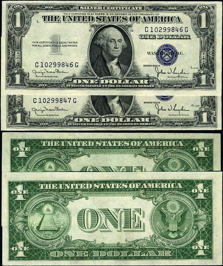 1935-D $1 Silver Certificate Change-Over Pair Choice CU Narrow to Wide (1 of 3)