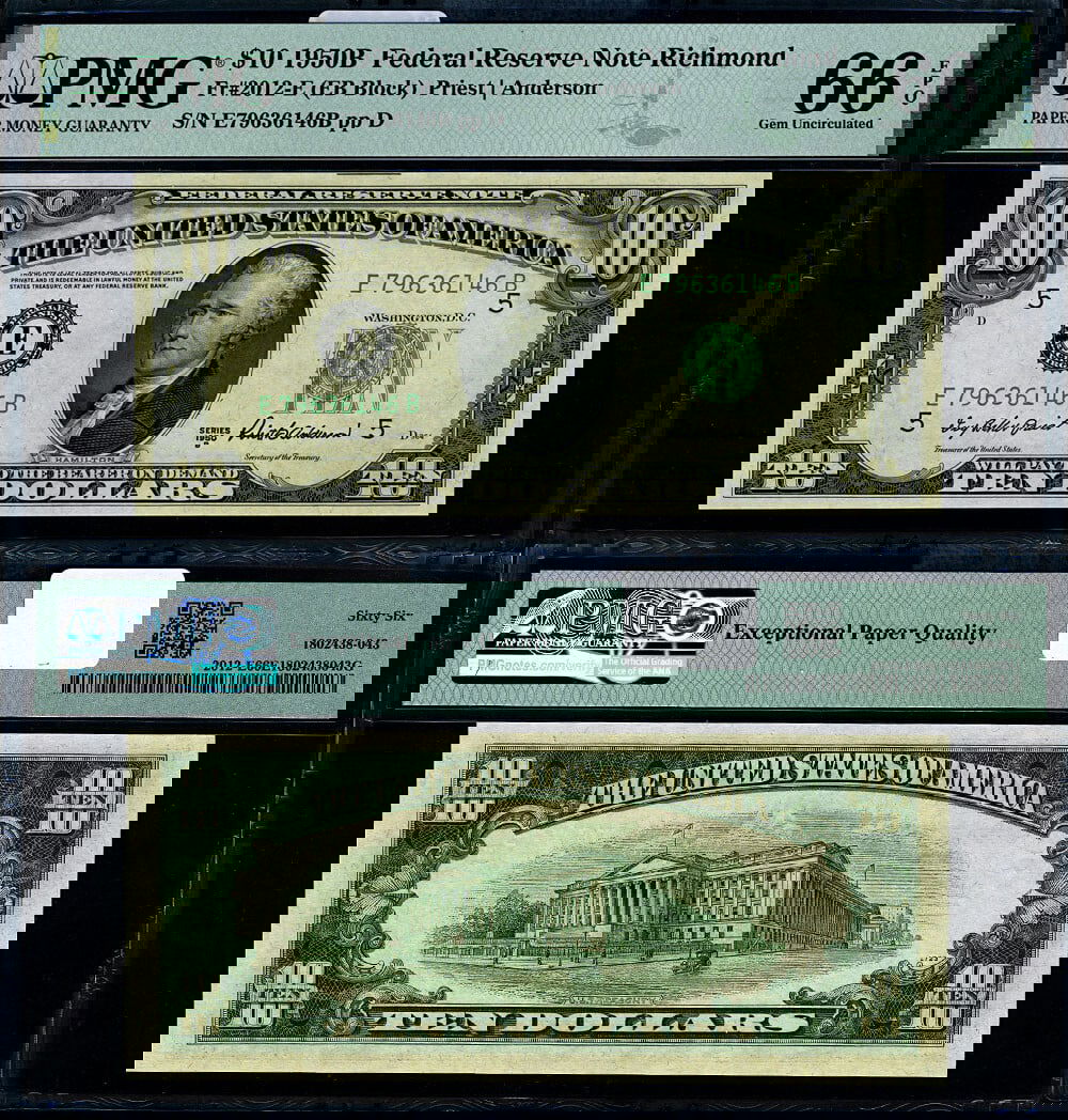 1950-B $10 Federal Reserve Note Richmond Gem PMG CU66 EPQ (1 of 3)