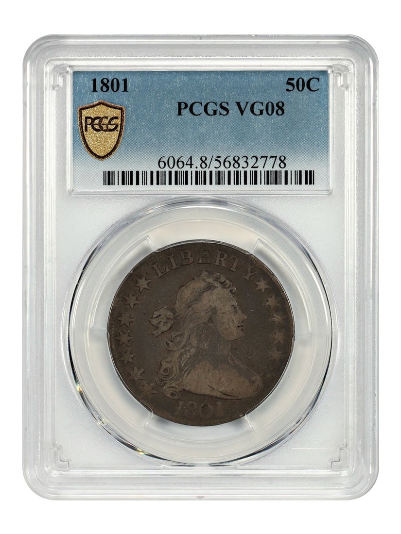 PCGS Graded 1801 Draped Bust 50C Key Date Early Half Dollar (1 of 4)