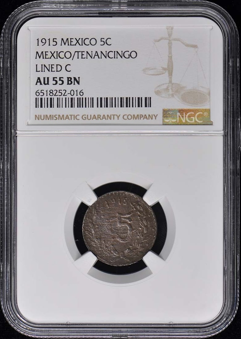 1915 Mexico Tenan 5 Cent Coin NGC AU55 Certified (1 of 2)