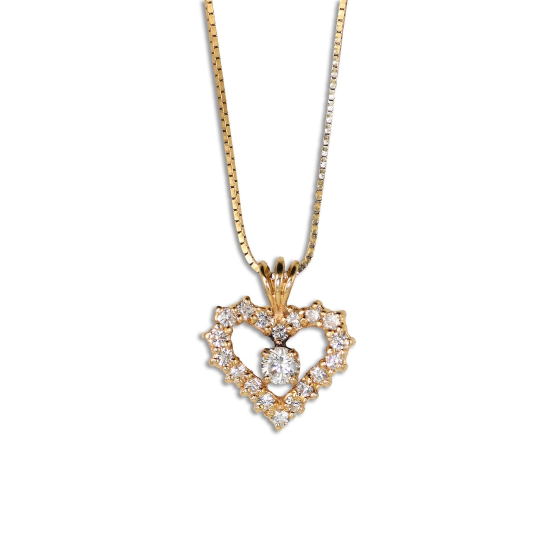 14K Yellow Gold Heart Pendant Necklace with 1.00ct Diamond (1 of 7)