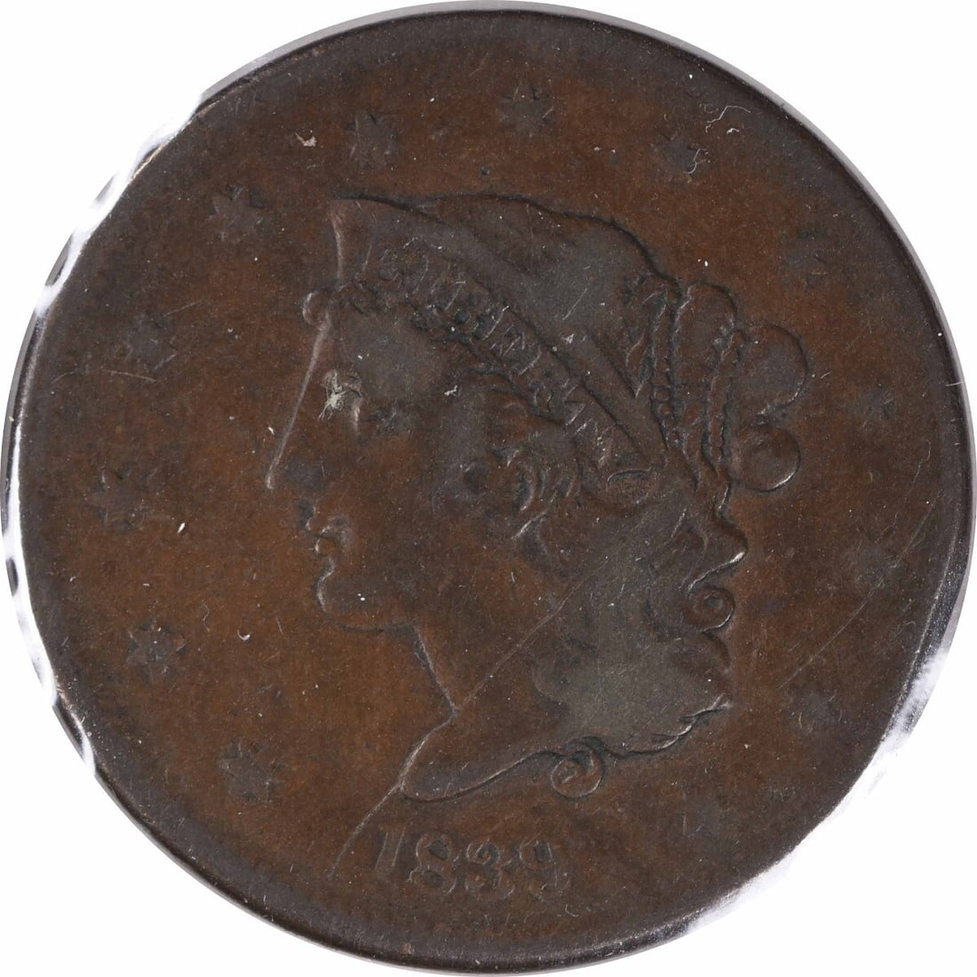 1839 Large Cent Copper Booby Head Coronet Design Uncertified (1 of 2)