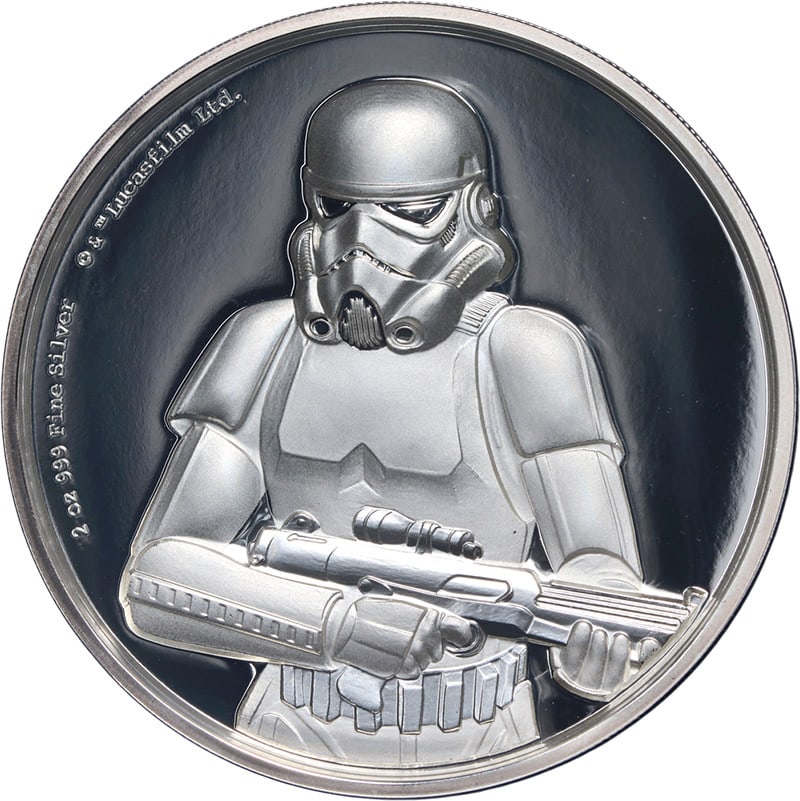 Star Wars Stormtrooper 2018 Niue $5 2 oz Silver Proof Coin with OGP and COA: Star Wars Stormtrooper 2018 Niue $5 2 oz Silver Proof Coin with OGP and COA This is a 2018 Niue $5 Star Wars Stormtrooper Ultra High Relief (UHR) proof coin. Struck in 2 ounces of .999 fine silver, it