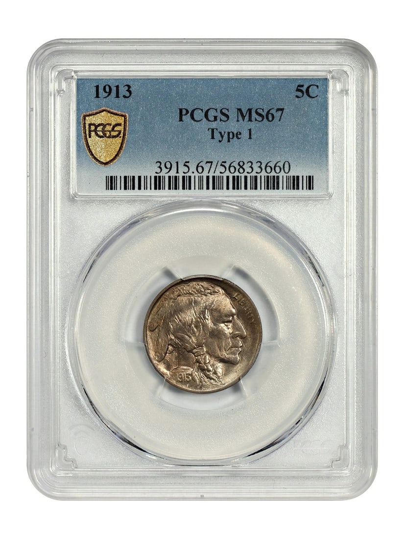PCGS MS67 1913 Buffalo Nickel Type 1 Five Cent Coin (1 of 4)
