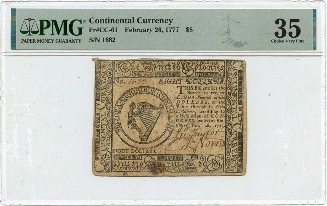 1777 $8 Continental Currency Note PMG VF35 Baltimore (1 of 2)