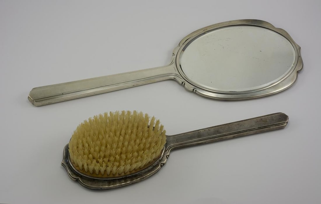 Art Deco Sterling Silver Mirror and Brush Set Monogrammed EM (1 of 3)