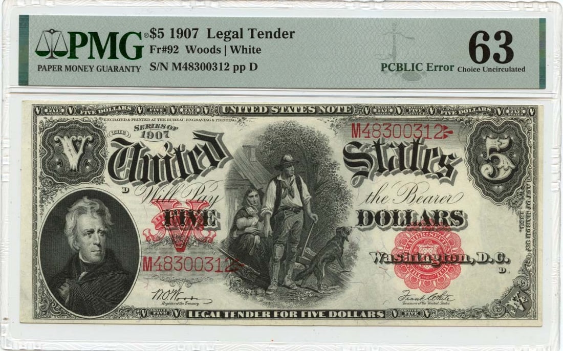 1907 $5 PMG CU63 Legal Tender Woodchopper Note (1 of 2)