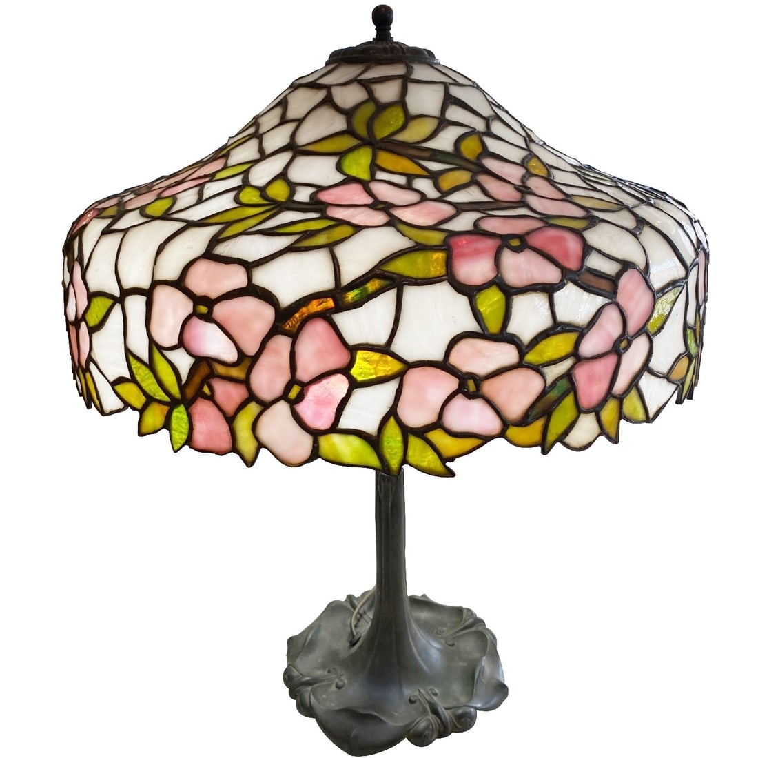 Chicago Mosaic Pink Apple Blossom Leaded Table Lamp Circa 1910 Art Nouveau Antique (1 of 12)
