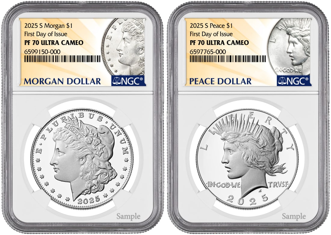 2025-S Proof Morgan & Peace Silver Dollar 2 Coin Set NGC FDOI PR70 (1 of 4)