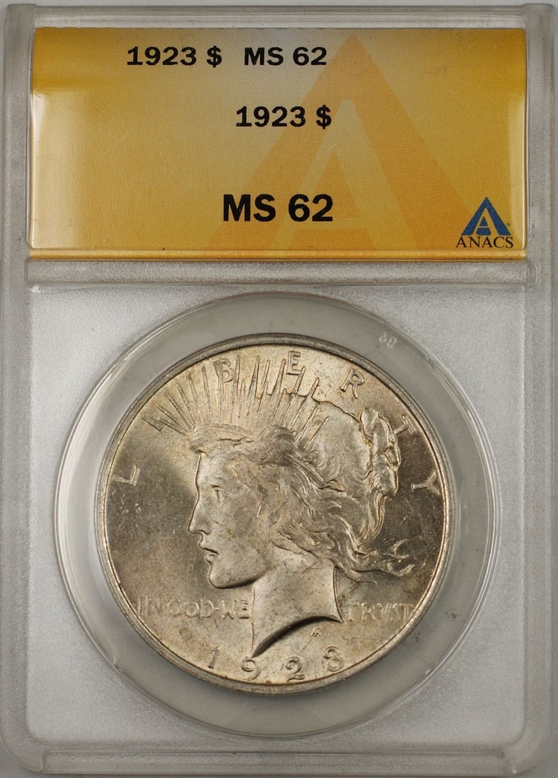 1923 Peace Silver Dollar Coin ANACS MS 62 Toned Uncirculated (1 of 2)