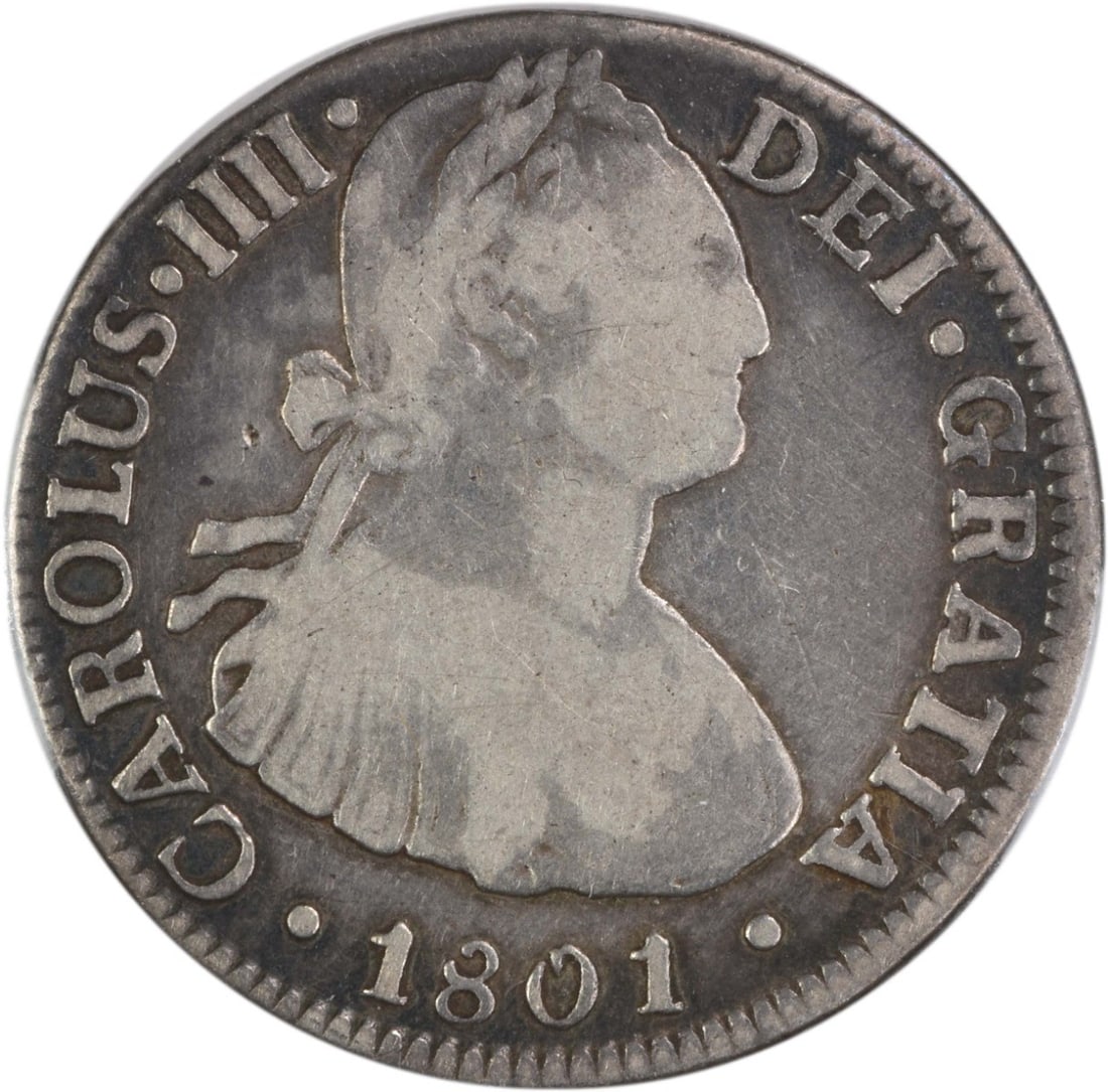 1801 Mexico 2 Reales KM91 VF Uncertified Coin: 1801 Mexico 2 Reales KM91 VF Uncertified Coin This historical coin from Mexico, dated 1801, features a denomination of 2 Reales. It is classified under KM number 91 and is in circulated condition with