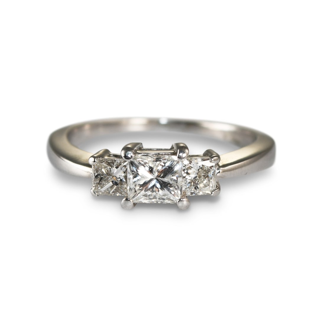 14K White Gold Three-Stone Diamond Engagement Ring 1.15ct SI Clarity: 14K White Gold Three-Stone Diamond Engagement Ring 1.15ct SI Clarity This exquisite three-stone engagement ring is crafted from 14K white gold, showcasing a total diamond weight of 1.15 carats. The ce