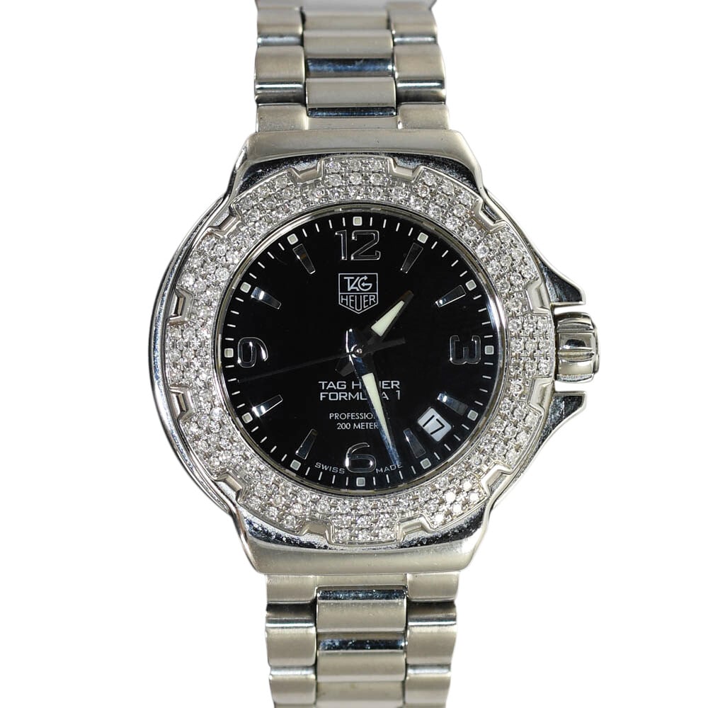 TAG Heuer Formula 1 Luxury Watch Stainless Steel Black Dial Diamond Bezel (1 of 7)