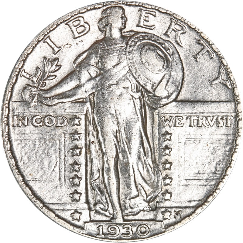 1930-P Silver Standing Liberty Quarter Uncertified Circulated Coin: 1930-P Silver Standing Liberty Quarter Uncertified Circulated Coin Introducing the 1930-P Standing Liberty Quarter, a classic piece of American numismatic history. This quarter, minted in Philadelphia