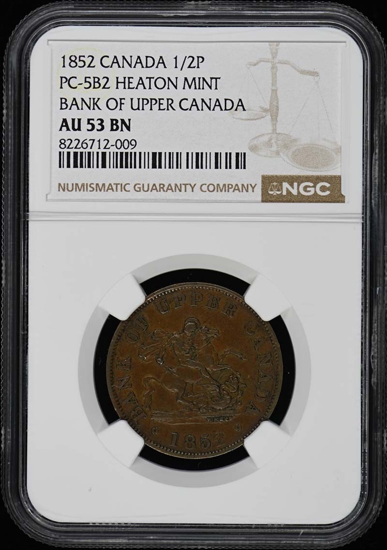 1852 Canada 1/2 Penny Heaton Mint NGC AU53 Certified Coin (1 of 2)