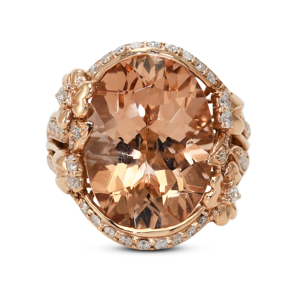 14K Rose Gold Ring with Synthetic Beryl and Diamond Accents (1 of 7)