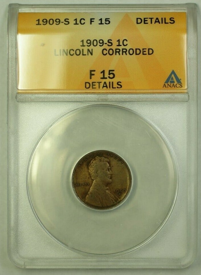 1909-S Lincoln Wheat Cent 1c ANACS F-15 San Francisco (1 of 2)