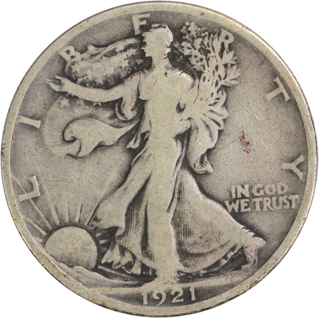 1921 Walking Liberty Half Dollar 90% Silver VG Uncertified: 1921 Walking Liberty Half Dollar 90% Silver VG Uncertified This 1921 Walking Liberty Silver Half Dollar is a classic piece of American numismatics, featuring the iconic design by Adolph Alexander Wein