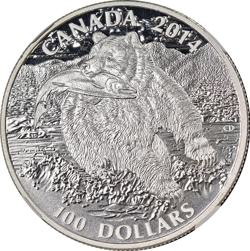 2014 Canada Silver $100 Grizzly Coin NGC PF70 Matte Certified (1 of 4)