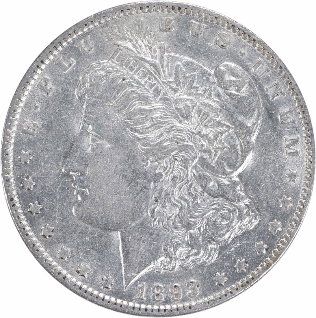 1893 Morgan Silver Dollar AU 90% Silver George T Morgan: 1893 Morgan Silver Dollar AU 90% Silver George T Morgan This 1893 Morgan Silver Dollar is an exquisite collectible coin, showcasing the artistry of designer George T. Morgan. It is graded as About Unc