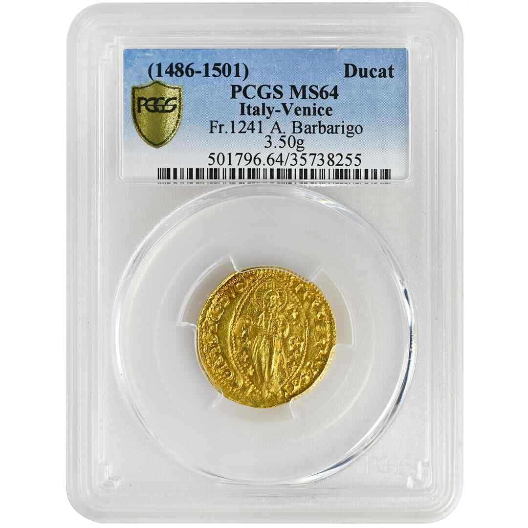 1486 Venice Ducat Gold Coin PCGS MS64 Rare Certification 501796.64/35738255: 1486 Venice Ducat Gold Coin PCGS MS64 Rare Certification 501796.64/35738255 This exceptional 1486 Ducat from the Italian States - Venice, featuring the portrait of Francesco Foscari, is a remarkable p