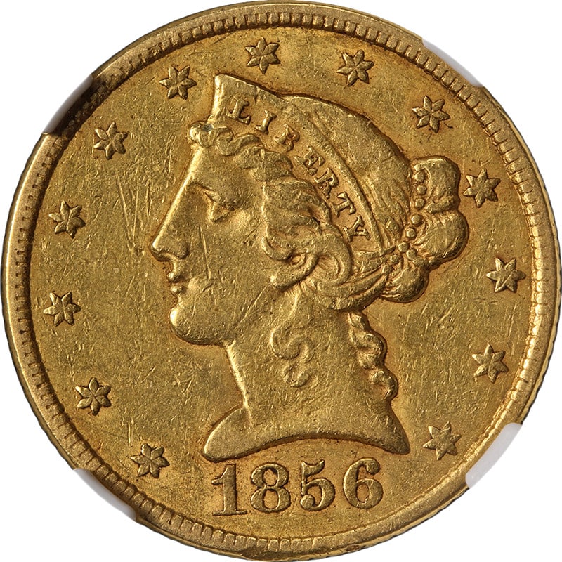 1856-P Liberty Gold $5 No Motto NGC AU53 Decent Eye Appeal (1 of 4)