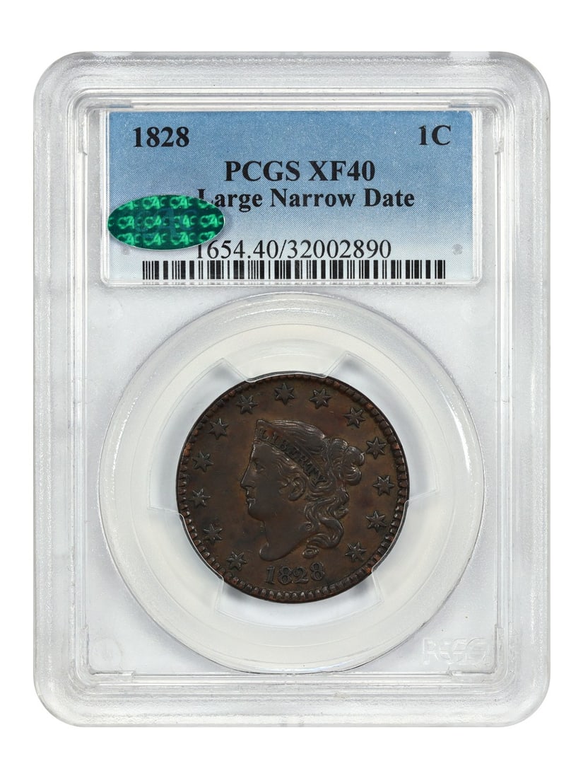 1828 Coronet Head Cent 1C PCGS CAC XF40 Large Narrow Date (1 of 4)