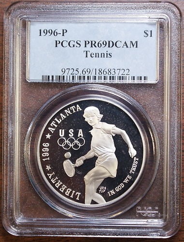 1996-P Olympic Tennis Silver Dollar PCGS PR-69 Proof Coin (1 of 2)