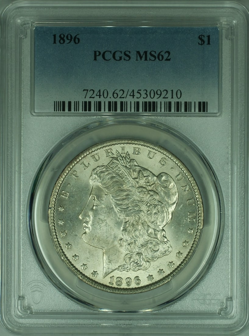 1896 Morgan Silver Dollar Coin $1 PCGS MS 62 Uncirculated (1 of 2)