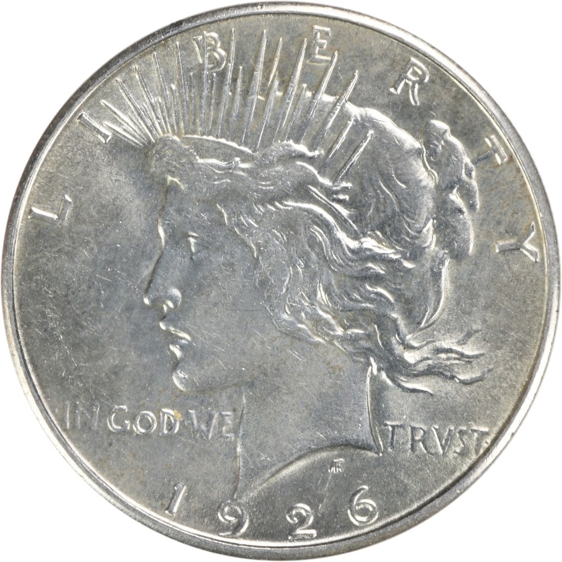1926-S Peace Silver Dollar AU Uncertified 90% Silver Coin: 1926-S Peace Silver Dollar AU Uncertified 90% Silver Coin This 1926-S Peace Silver Dollar is a remarkable piece of numismatic history, featuring a composition of 90% silver and 10% copper. Designed by