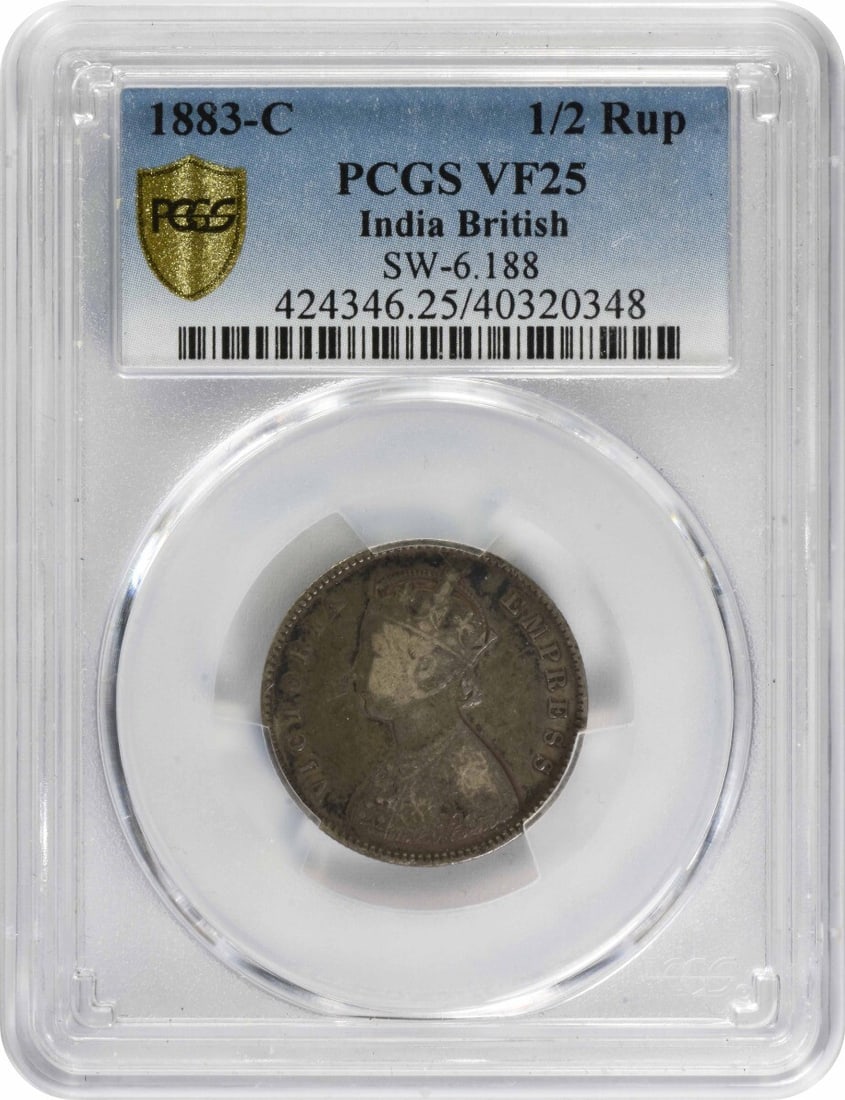 1883-C British India 1/2 Rupee Silver Coin PCGS VF (1 of 2)