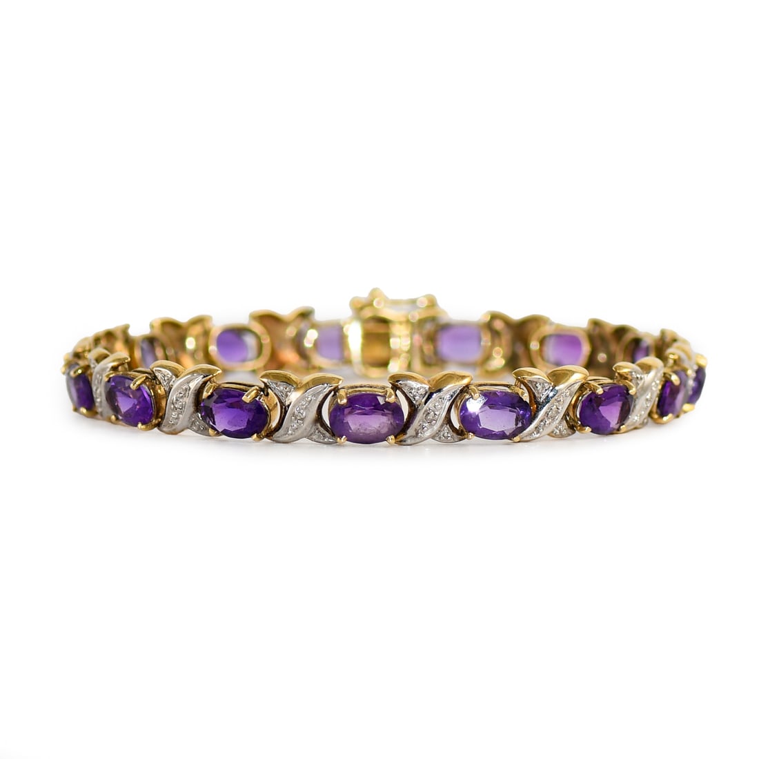 14k Yellow Gold Amethyst Diamond Bracelet 7mm Weave Pattern 7in Length (1 of 7)