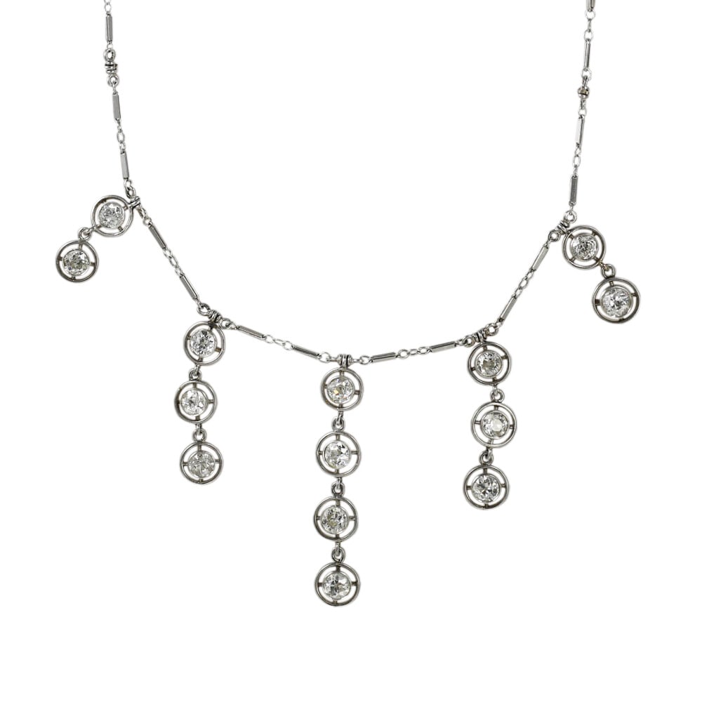 14K White Gold Collar Necklace with 14 Old Euro Cut Diamonds (1 of 7)