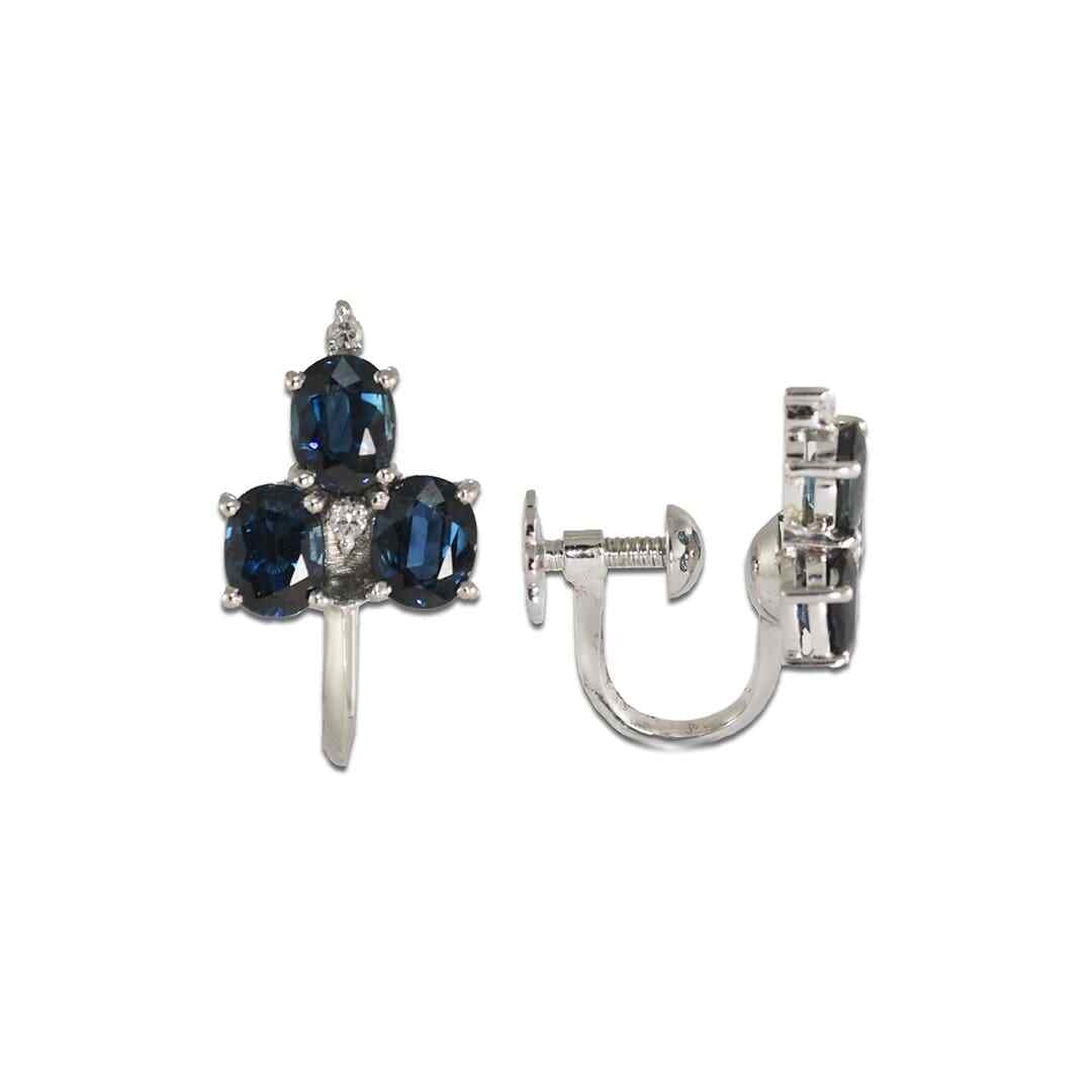 Elegant 14K White Gold Blue Sapphire Earrings with Diamonds 3.00tcw (1 of 4)