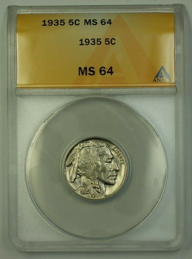 1935 Buffalo Nickel 5c Coin ANACS MS-64 Uncirculated (1 of 2)