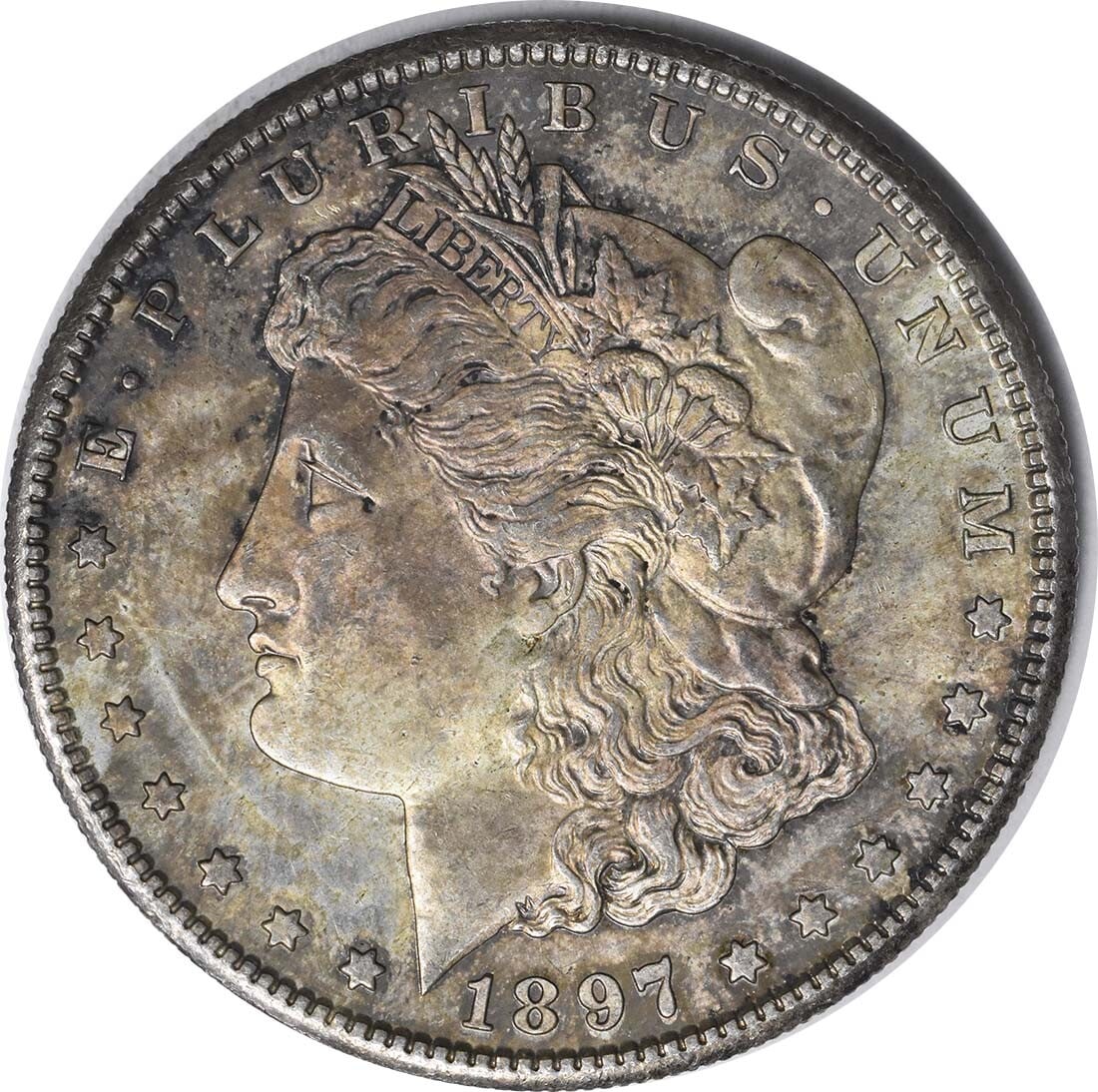 1897-S Morgan Silver Dollar Choice BU Toned Uncertified Coin: 1897-S Morgan Silver Dollar Choice BU Toned Uncertified Coin This 1897-S Morgan Silver Dollar is a stunning example of numismatic artistry, featuring a Choice Brilliant Uncirculated grade. With its un