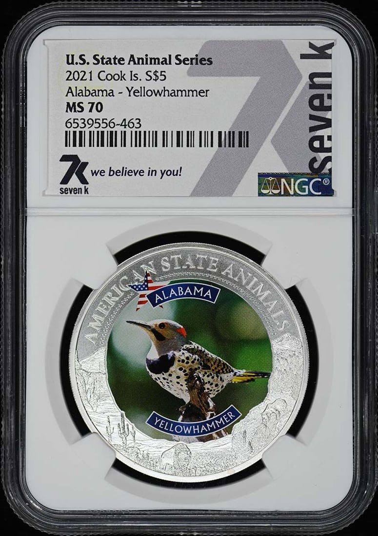 2021 Cook Islands Yellowhammer S$5 Coin NGC MS70 Uncirculated: 2021 Cook Islands Yellowhammer S$5 Coin NGC MS70 Uncirculated This 2021 Cook Islands Yellowhammer $5 coin is certified by NGC with an impressive grade of MS70, indicating it is in uncirculated conditi