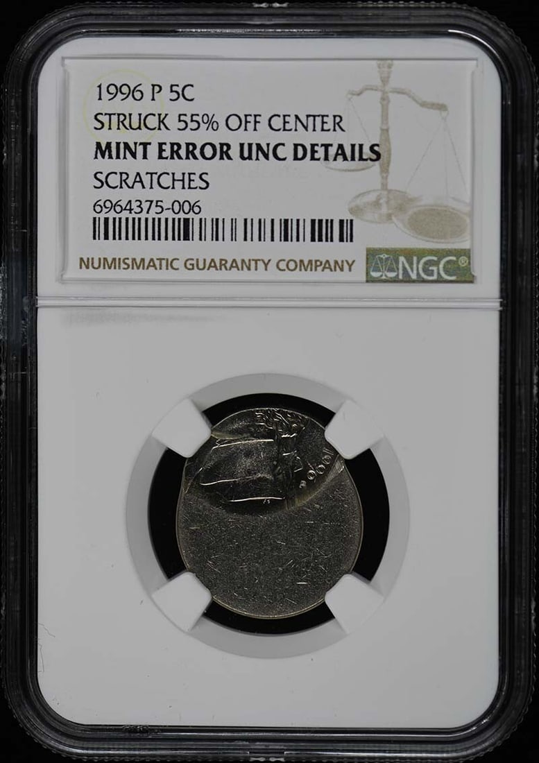 1996 P Jefferson Nickel NGC Unc Details 55% Off-Center Mint Error (1 of 4)