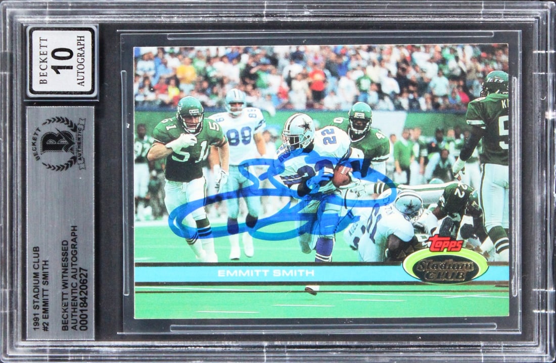 Emmitt Smith Autographed 1991 Stadium Club Card Gem Mint 10 Beckett Authenticated (1 of 2)
