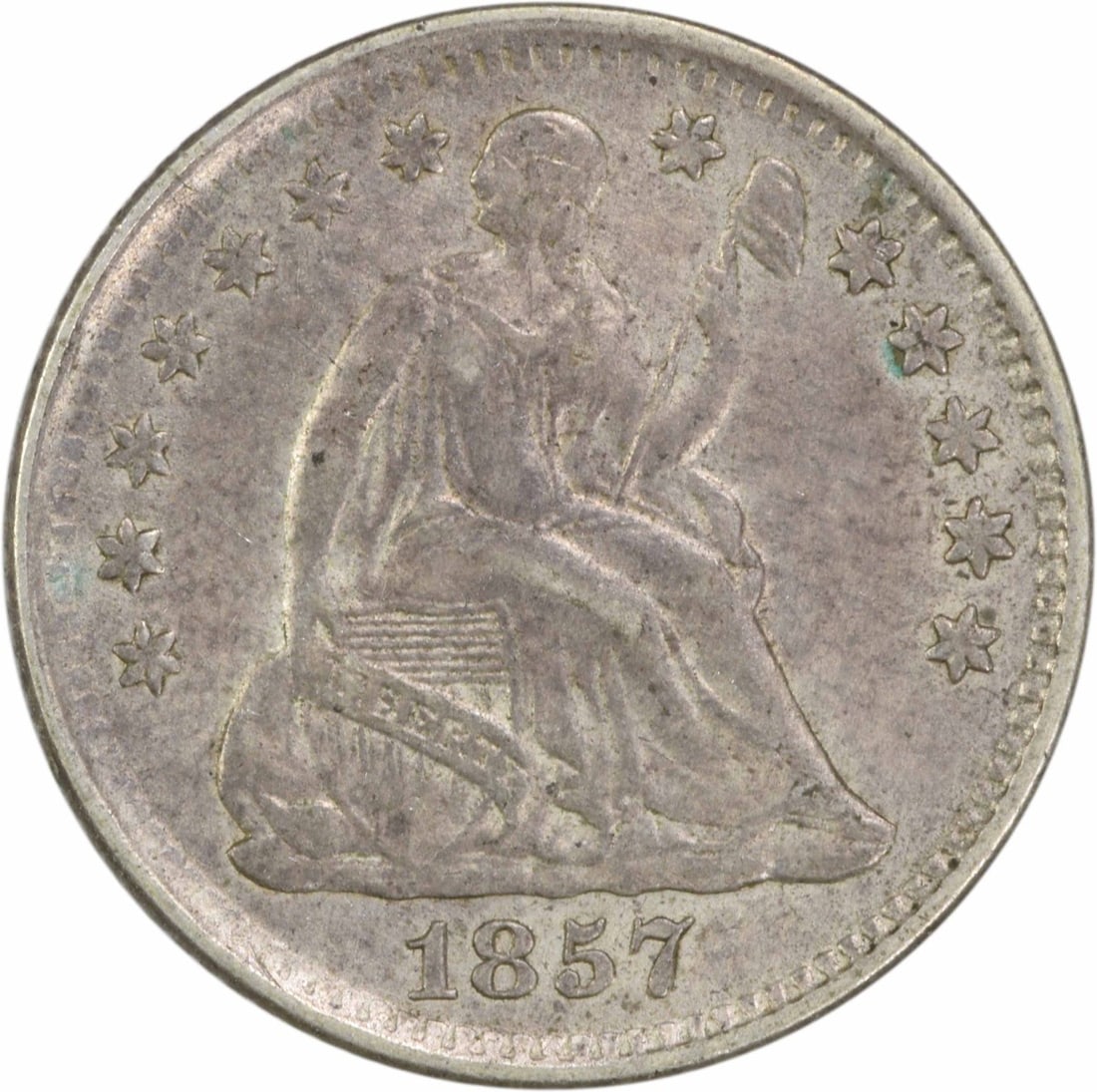 1857 Liberty Seated Half Dime 90% Silver Uncertified: 1857 Liberty Seated Half Dime 90% Silver Uncertified This 1857 Liberty Seated Silver Half Dime is a remarkable piece of American numismatic history. Struck in Philadelphia, this coin features a design