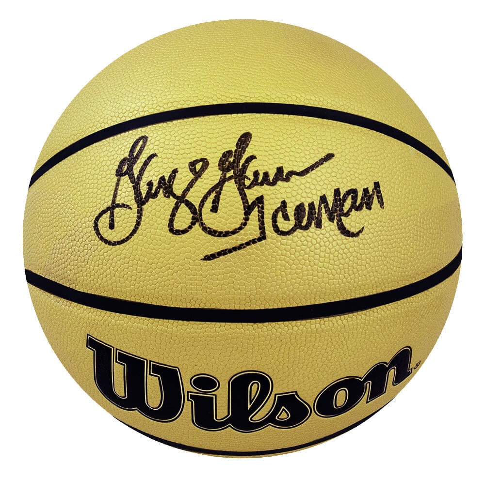 George Gervin Signed Wilson Gold NBA Basketball Iceman Inscription (1 of 1)
