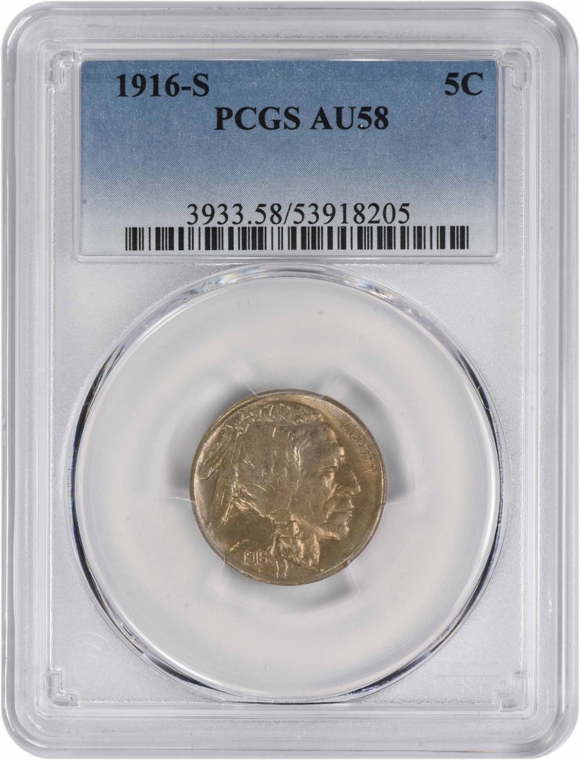 1916-S Buffalo Nickel AU58 PCGS Certified Coin (1 of 2)