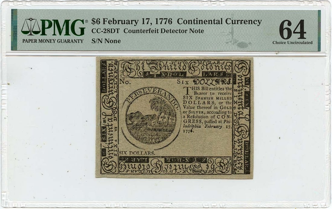 1776 $6 Continental Currency PMG CU64 Uncirculated Note (1 of 2)